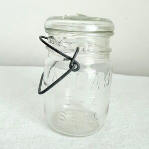Vintage Atlas E-Z Seal Glass Canning‎ Jar Wire Bail Glass Lid 1920s 1930s